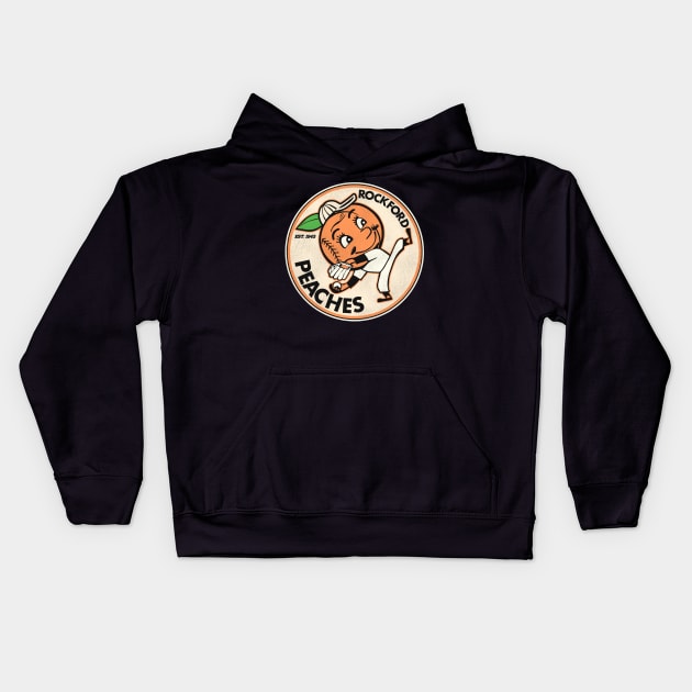 Defunct Rockford Peaches Baseball Team Kids Hoodie by Defunctland